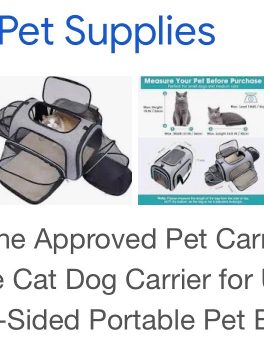 Pet  carrier Gray and Light Blue Soft-Sided Pet Carrier with Removable Strap